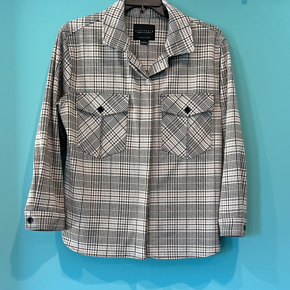 Sanctuary Black and White Plaid Shirt Jacket